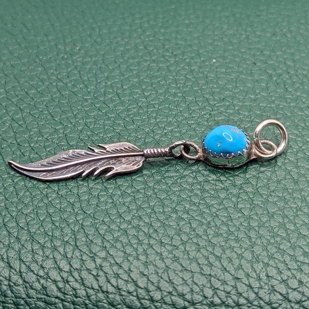 ✨ Sterling Silver & Turquoise Feather Pendant ✨